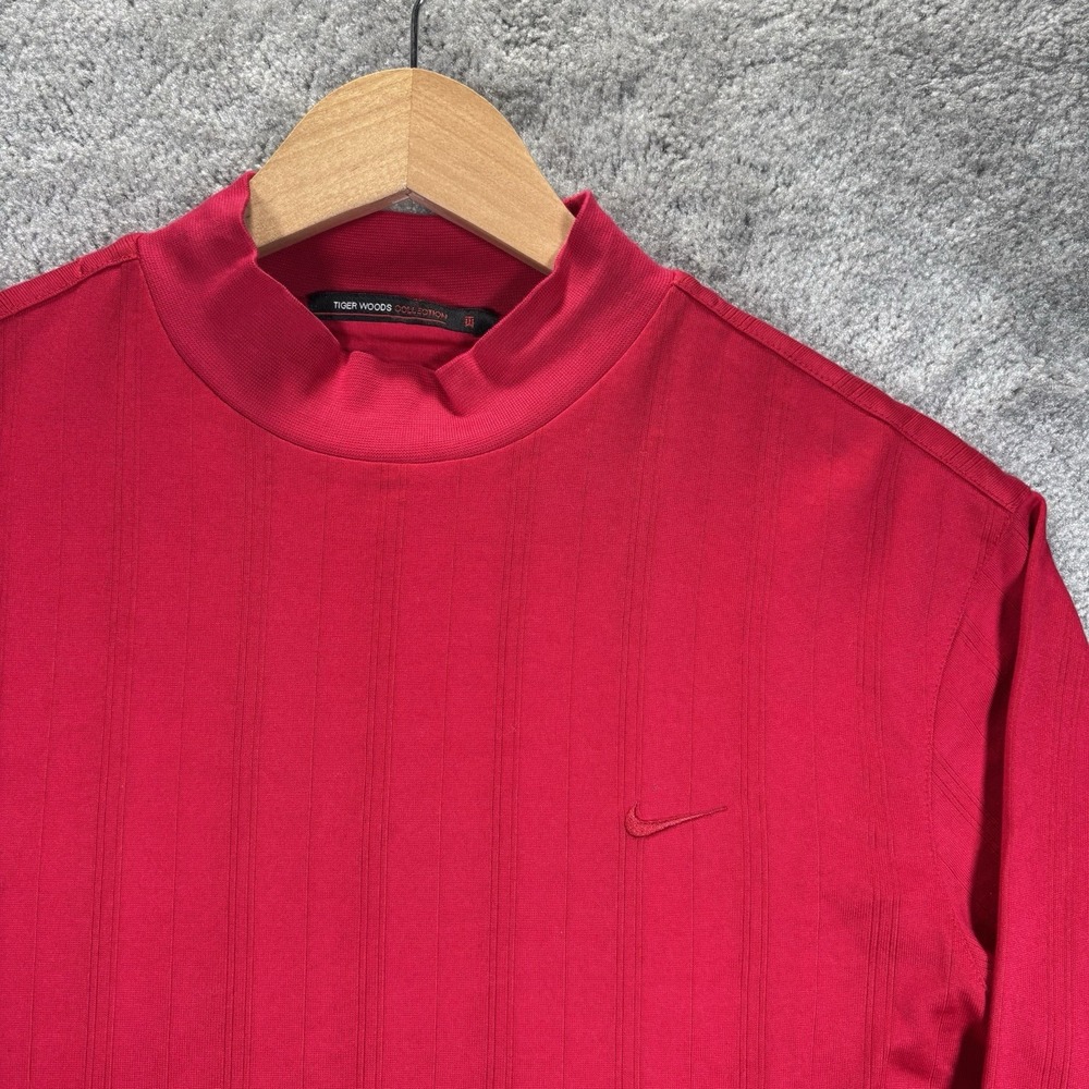 Vintage Nike Tiger Woods Shirt Mens M Red Ribbed Mock Neck Long Sleeve Golf Y2K
